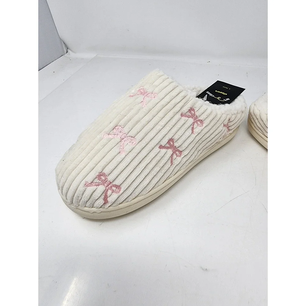 Art Class Landry Bow Slippers Off-White Pink Bows Girls Size M 2-3 New